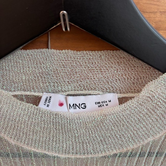 NWOT Mango White Iredescent Rainbow Metallic Mesh Long Sleeve Shirt, Size M - Picture 4 of 8